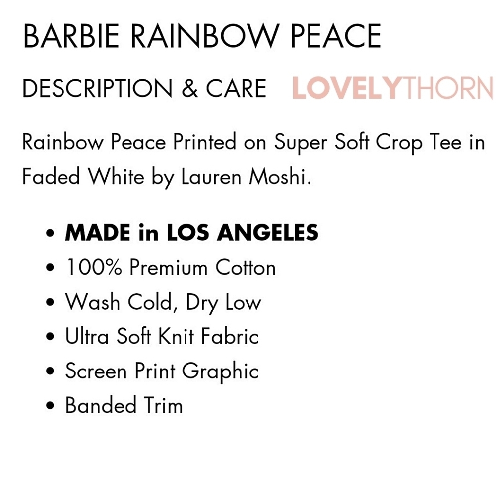 LAUREN MOSHI // ltd ed barbie rainbow peace print soft crop vintage feel top - Picture 5 of 12